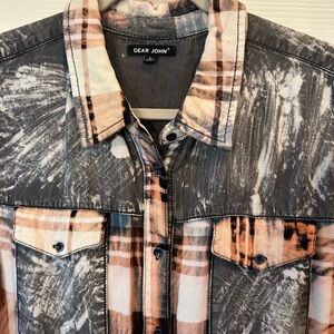 Dear John Women’s Gray and Brown Plaid Bleached Western Blouse